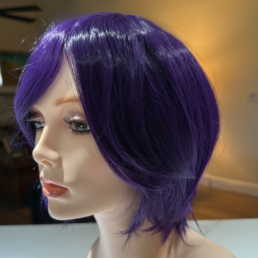 HAIR, Bob short cut, Swoop Bangs, With Bun Accessory, Purple